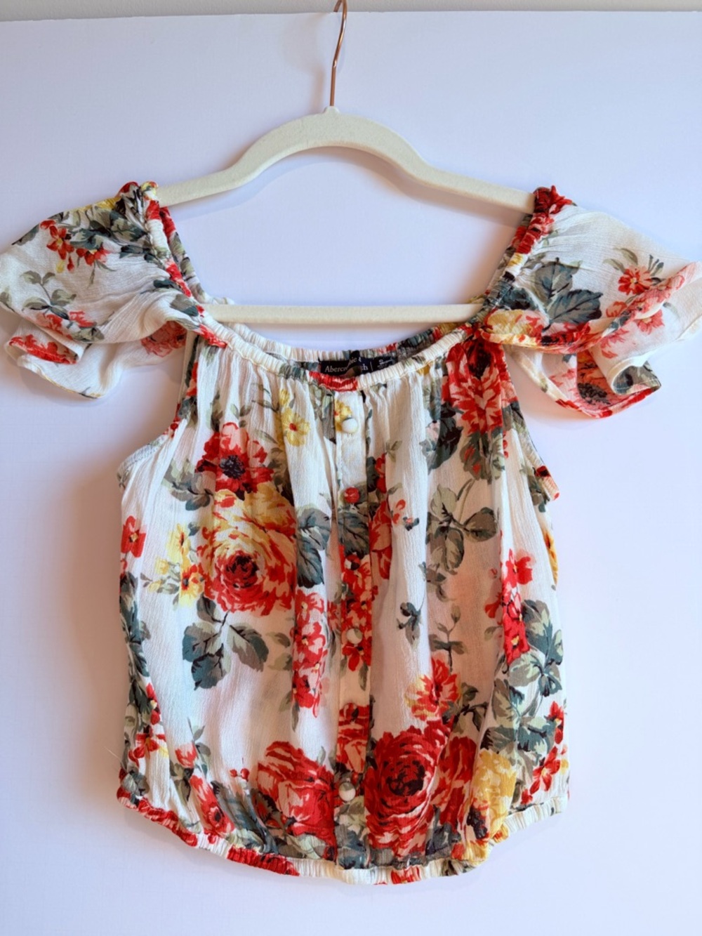 Off-Shoulder Floral Women’s Top in Cream and Red